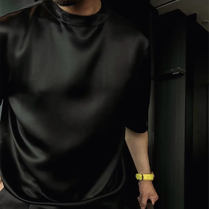 High Quality Men's Mercerized Cotton Casual Solid Color Top and Shorts Two-Piece Set