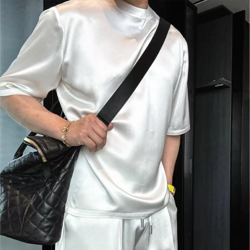 High Quality Men's Mercerized Cotton Casual Solid Color Top and Shorts Two-Piece Set