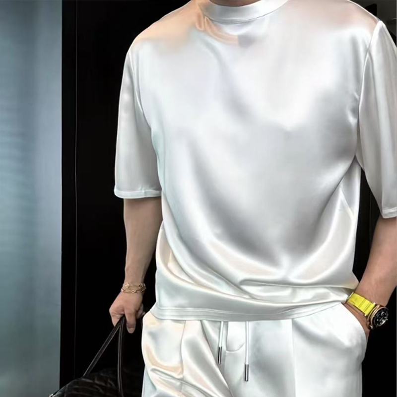 High Quality Men's Mercerized Cotton Casual Solid Color Top and Shorts Two-Piece Set