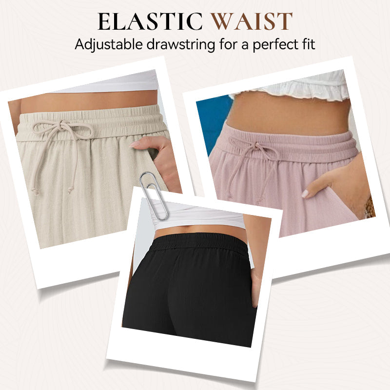 Lightweight Summer Linen Pants Solid Color Drawstring Casual Pants
