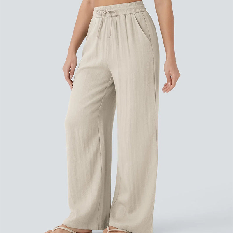 Lightweight Summer Linen Pants Solid Color Drawstring Casual Pants