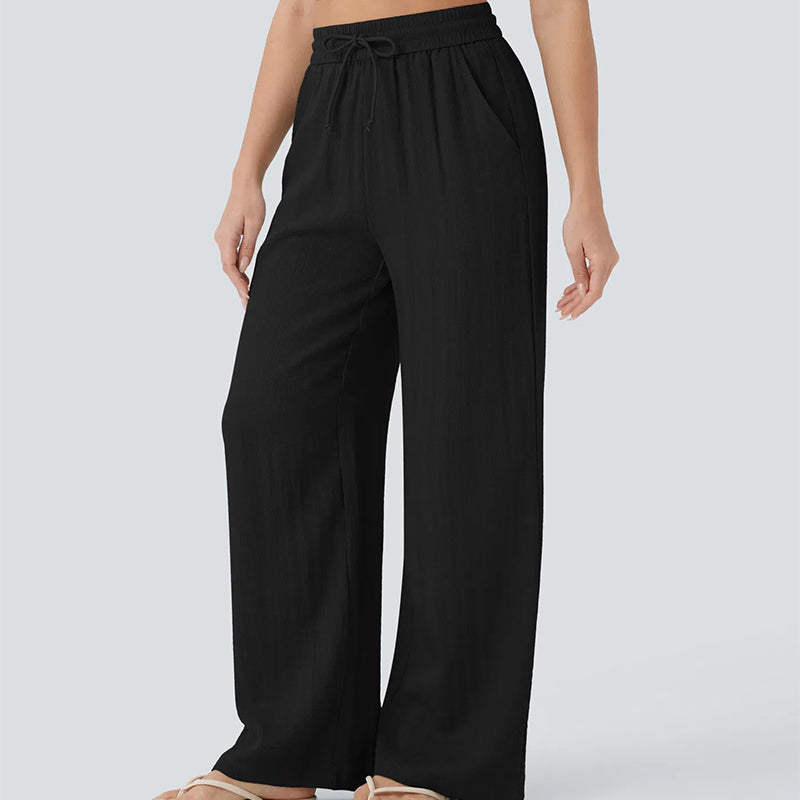 Lightweight Summer Linen Pants Solid Color Drawstring Casual Pants