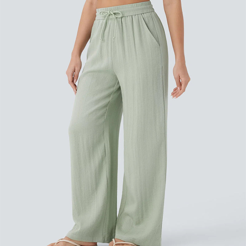 Lightweight Summer Linen Pants Solid Color Drawstring Casual Pants